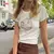 Tops femininos vintage com estampa com letra, camiseta casual de manga curta, pu - comprar online