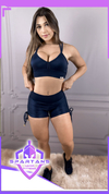 Conjunto Short Aveludado Cadarço Lateral Top Margarida