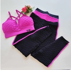 Conjunto Calça Jacquard Preto com Pink