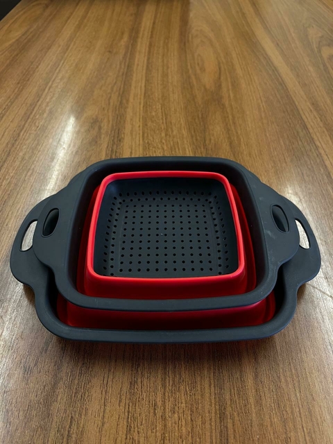 Escorredor retrátil de silicone 29x21x8,5cm, cores verde e vermelha Top Chef. Prático e compacto