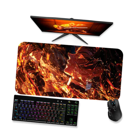 Mouse Pad Gamer Grande - Demon Slayer Tanjiro 3 Respiração do Sol - 90x40, 80x40, 60x40 e 70x30