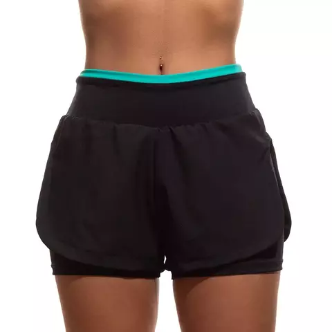 Short Feminino Fusion Zeiq Preto e Verde Água