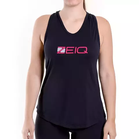 Regata Esportiva Feminina Zeiq Preta – Logo Rosa e Branco