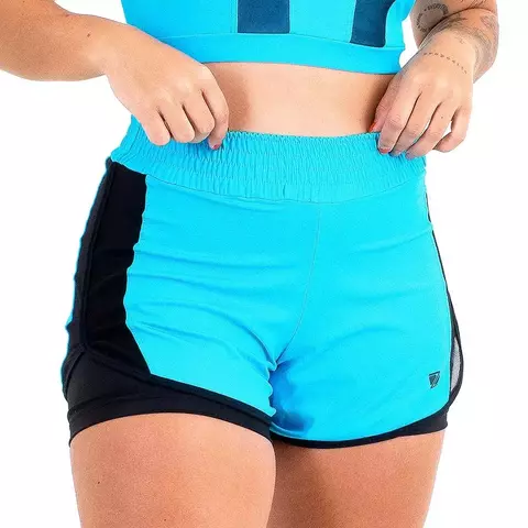 Short Duplo Zeiq Azul Turquesa e Preto
