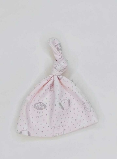 GORRITO ROSA MINIMO INTERLOCK ESTAMPADA CON NUDO