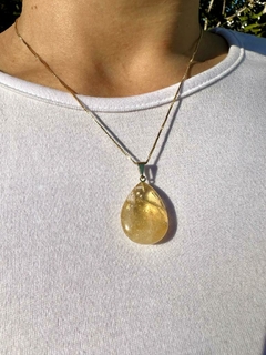 Pingente Gota Citrino Com Corrente banho em Ouro