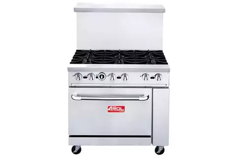 Estufa 6 Quemadores y Horno, Gas LP, Acero Inoxidable - ARR36-6B AROL