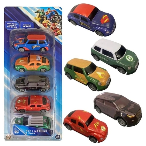 Kit com 5 Mini Carrinhos Pull Back Liga da Justiça - 4606