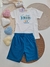 Conjunto com camiseta meia manga na cor off e short azul