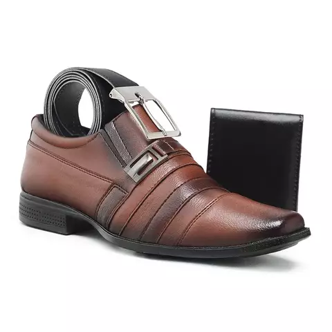 Kit Sapato Social Masculino Leve Dia a Dia Confortável + Carteira + Cinto