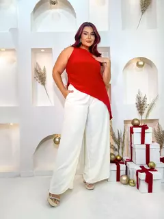 Calça Pantalona em Tecido Mirella Stretch/Duna com Detalhes Elegantes - Bela Senhoritta Moda Plus Size