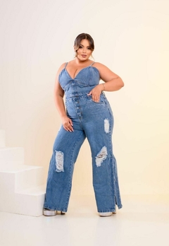 Conjunto Deslumbrante de Calça Wide Leg e Cropped em Jeans! - Bela Senhoritta Moda Plus Size