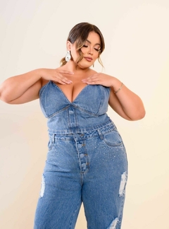 Conjunto Deslumbrante de Calça Wide Leg e Cropped em Jeans! na internet