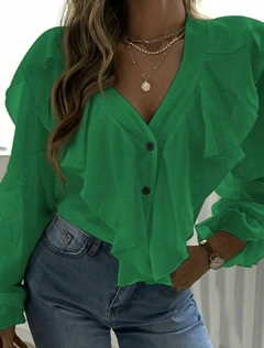 Blusa Verde de Mangas Longas Flare - Design Único e Sofisticado