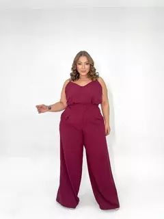 Calça Pantalona em Tecido Mirella Stretch/Duna com Detalhes Elegantes