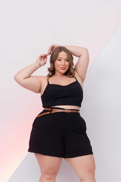 Conjunto de Short e Cropped em Crepe Duna Poá: Estilo e Conforto - Tamanho Único 46 ao 50