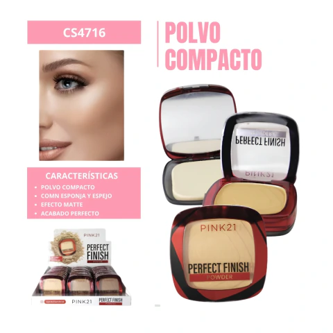 Polvo Compacto Perfect Finish con Espejo y Esponja Pink 21