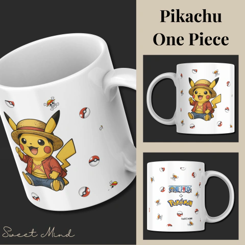 Caneca - Pikachu + One Piece