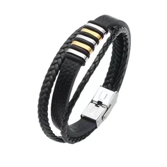 Pulsera cuerina con acero quirúrgico XLP-1006
