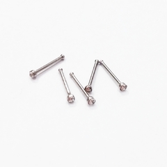 piercing recto diamante plateado acero quirurgico caja *40