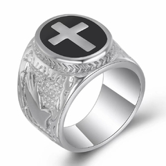 Anillo hombre cruz caja x24 acero quirúrgico