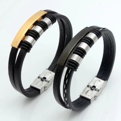 Pulsera cuerina con acero quirúrgico elegir color