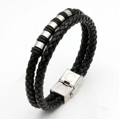 Pulsera cuerina con acero quirúrgico elegir color