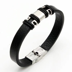Pulsera cuerina con acero quirúrgico elegir color