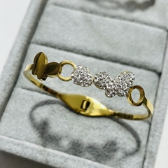 Pulsera esclava mariposa strass acero dorado