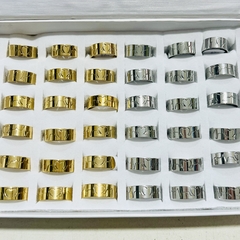 Anillo corazón acero quirúrgico y dorado caja x36