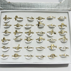 Anillo acero dorado surtido con strass caja x36
