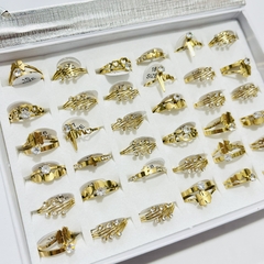Anillo acero dorado surtido con strass caja x36 - comprar online