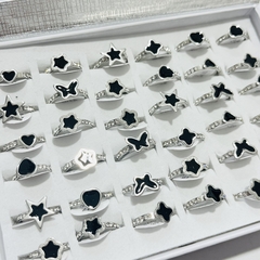 Anillo acero quirúrgico surtido strass caja x36