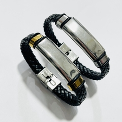 Pulsera cuerina con acero quirúrgico elegir color