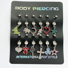 Piercing ombligo colgante pack x12 acero quirúrgico