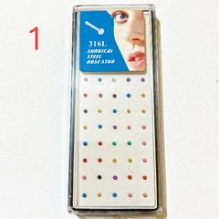 Arito piercing nariz bolitas colores caja x40 pcs acero quirúrgico