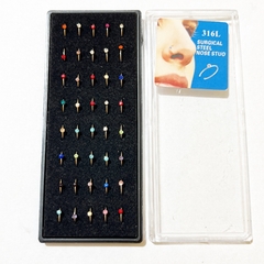 Piercing nariz aro con Strass colores caja x40 pcs