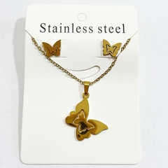 Ser collar+arito acero dorado elegir modelo - tienda online