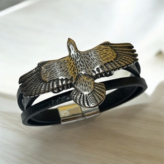 Pulsera cuerina magnética con águila acero quirúrgico