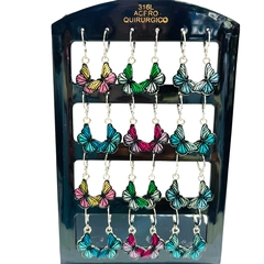 Aro plateado colgante mariposa pack x12 - comprar online