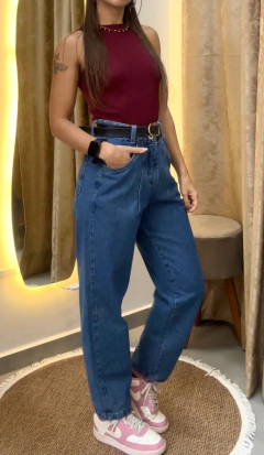 Calça Jeans Escuro Mom