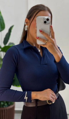 Blusa Polo Azul marinho Manga Longa - CLUBE AMMAN 