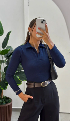 Blusa Polo Azul marinho Manga Longa na internet