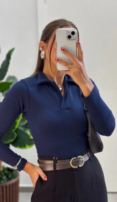 Blusa Polo Azul marinho Manga Longa