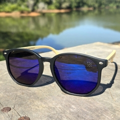 OCULOS BAMBU - PRETO ESPELHADO AZUL POLARIZADO - Unique Óculos e Acessórios