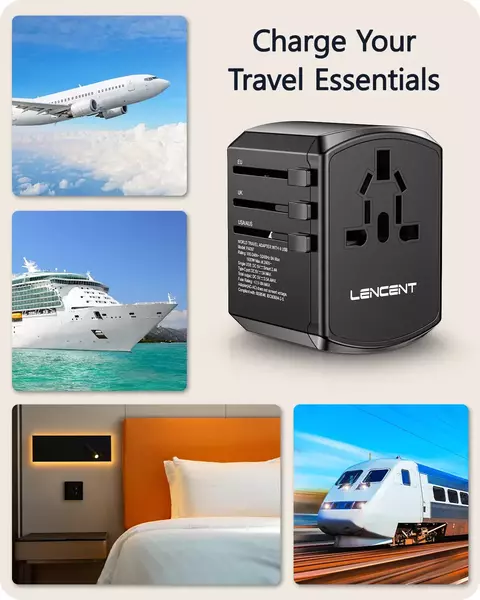 Lencent-Adaptador Universal de Viagem, Carregador Tudo-em-um, 3 Portas USB, 1 Ca