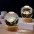 Crystal Ball Night Lamp para Quarto, Série Universo, Lua Saturno, Base de Madeira - Nicho4U