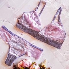 Conjunto Rita - Corpiño y culottin cola less en puntilla y lurex al tono