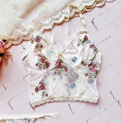 Top Lisa - En tul plumeti bordado y puntilla - comprar online