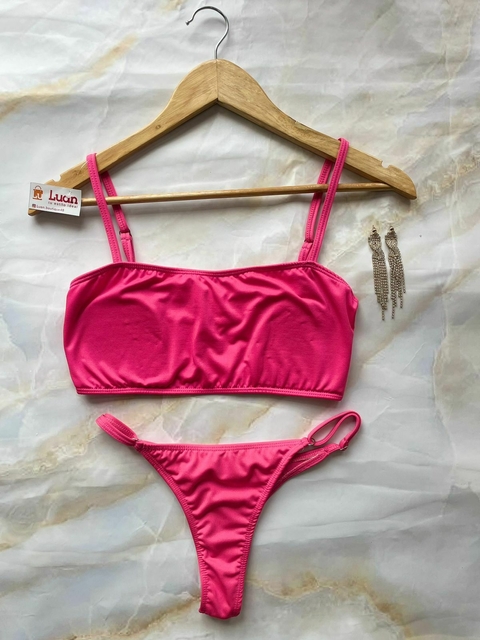 Bikini strapless rosada